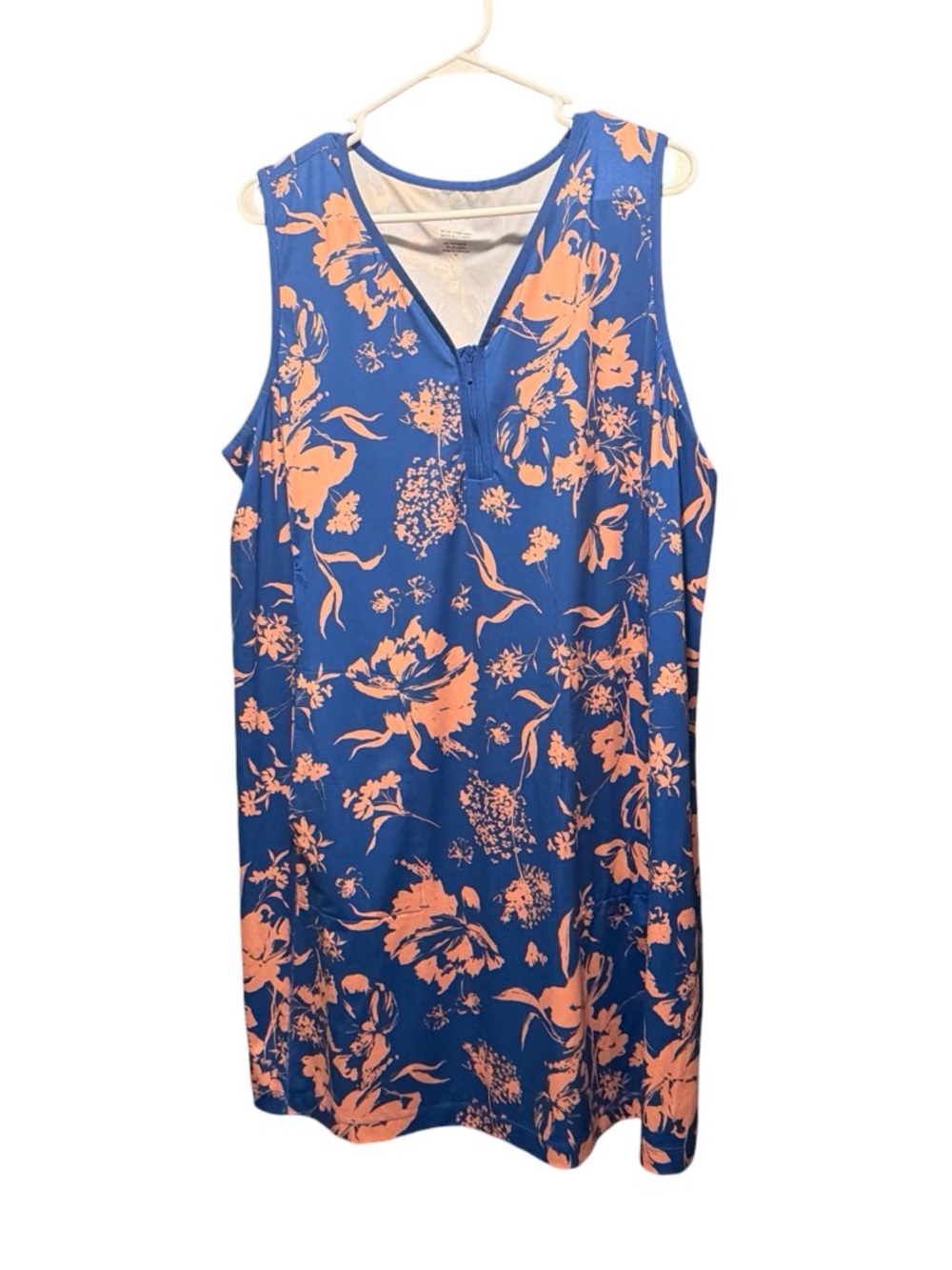 J. Jill Scoop Neck Zip Racerback Dress XL  Blue Floral Beach Athleisure Resort - Picture 2 of 10